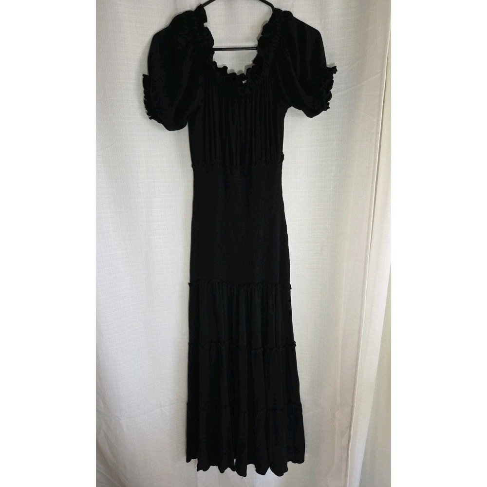 Mable Black Off The Shoulder Maxi Dress Smocking Ruffles Rayon Size Small